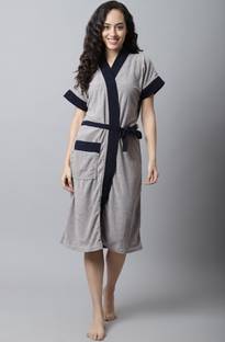Poorak GreyBlack Free Size Bath Robe