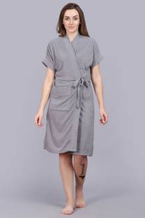 Poorak Grey Free Size Bath Robe