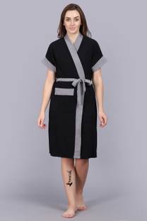 Poorak Grey Black Free Size Bath Robe