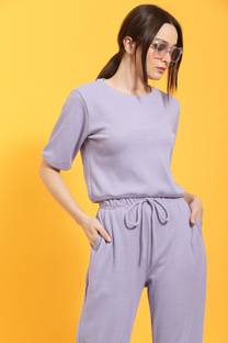 RIGO Women Solid Purple Night Suit Set