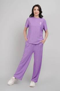 Lugo Women Solid Purple Night Suit Set