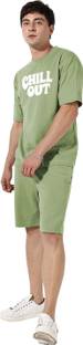 ROYAL SCOUT Men Printed Green Night Suit Set