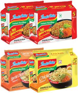 indomie Combo of Mi Goreng (10 Packets) Special Chicken and Chicken Flavour, 5 Packets Each Instant Noodles Non-vegetarian