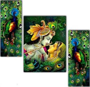 SNDArt Set Of 3(15515) Radha Krishna UV Textured Self Adeshive Digital Reprint 12 inch x 18 inch Painting