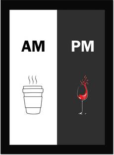 AM PM Funny Bar Quotes Wall Poster Framed for Bar, Restaurant, Home, Office, Coffee Lover, Coffee Lover Gift Poster Framed Fine Art Print