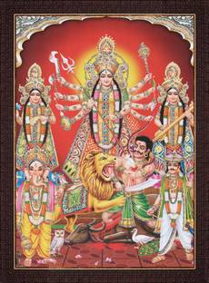 क्राफ्ट्री Durga | Ambe | Sherawali Maa Rudra Roop With Kartik Ganesh Laxmi Sarasawti Ji डिजिटल रीप्रिंट 14 inch x 10 inch पेंटिंग