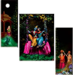 saf 18 inch Set of 3 Radha krishna UV textured MDF painting sticker Self Adhesive Sticker