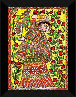 saf Madhubani Traditional Black frame painting for Wall Decoration Digital Reprint 14 inch x 11 inch Painting