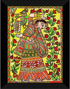 saf Madhubani Traditional Black frame painting for Wall Decoration Digital Reprint 14 inch x 11 inch Painting