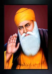 CrowdHall Guru Nanak Dev Ji Photo Frame Digital Reprint 13.5 inch x 10 inch Painting