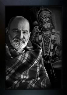 CrowdHall Neem Karoli Baba Photo Frame | Neem Karoli Baba Painting Digital Reprint 13.5 inch x 10 inch Painting