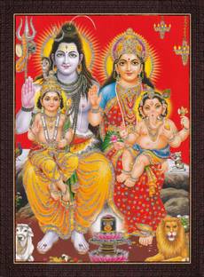 craftery Shiva Parvati With Ganesh And Kartikeya Ji | Shiv Parivar Religious Frame