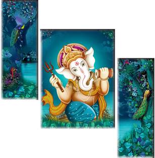 saf 18 inch Set of 3 Lord Ganesha UV textured MDF painting sticker Self Adhesive Sticker
