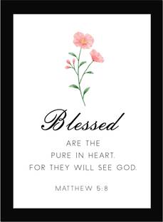 Blessed Are The Pure - Bible Verse Wall Photo Framed Wall Poster, Bible Quotes Print with Frame, Home, Office Decor, Bible Quotes Poster (13.6 inch x 10.2 inch) Fine Art Print