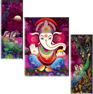 saf 18 inch Set of 3 Lord Ganesha UV textured MDF painting sticker Self Adhesive Sticker