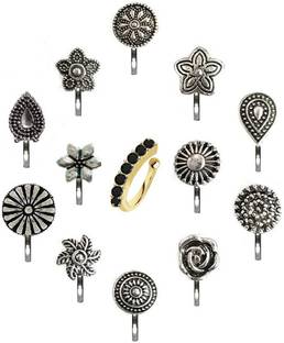 VAMA Black Silver Plated Sterling Silver, Metal Nose Stud Set