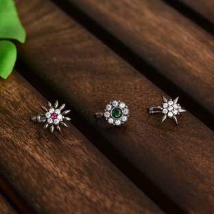 Tanusha Jewels Zircon Black Silver Plated Brass Nose Stud Set