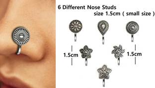 Vama Fashions Black Silver, Sterling Silver Plated Metal, Silver Nose Stud Set