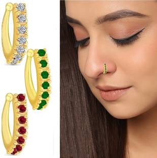 Vama Fashions Cubic Zirconia, Emerald, Ruby Gold-plated Plated Crystal, Metal, Stone Nose Ring