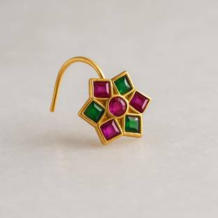 SHREEVARAM Cubic Zirconia, Crystal Gold-plated Plated Brass Nose Ring