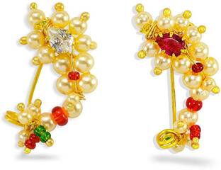 Jewelopia Cubic Zirconia, Pearl Gold-plated Plated Mother of Pearl Nathiya