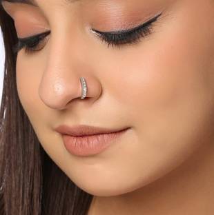 VISHAL Cubic Zirconia Silver Plated Brass Nose Ring