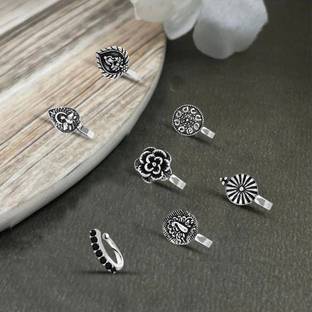 THANU'S CRAFT Cubic Zirconia Black Silver Plated Sterling Silver Nose Stud Set