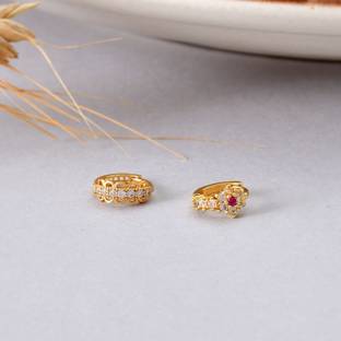 Jat Jewellers Cubic Zirconia Gold-plated Plated Brass Nose Ring