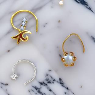 SHREEVARAM Gold-plated, Silver Plated Brass Nose Ring