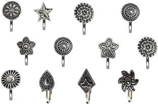 bhumi creation Ruby Black Silver Plated Alloy Nose Ring Set