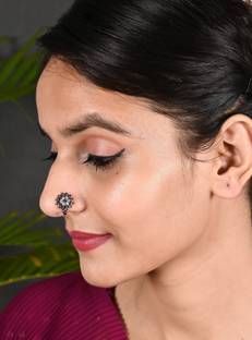 Tanusha Jewels Black Silver Plated Brass Nose Stud Set