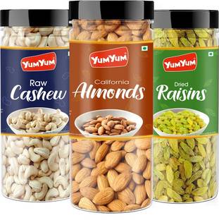 YUM YUM Premium Jumbo Almond (150g) Cashew (150g) and Raisins (150g) 450g Dry Fruits Combo Pack- Almonds, Cashews, Raisins