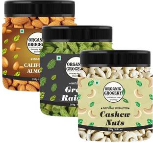Organic Grocery Dry Fruits Combo Pack - (250 * 3) 750g Almonds, Cashews & Raisins Assorted Seeds & Nuts