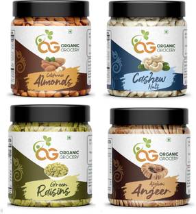 Organic Grocery Dry Fruits Combo Pack Of 4 Almonds, Cashews,Raisin,Anjeer Combo pack Almonds, Cashews, Figs, Raisins