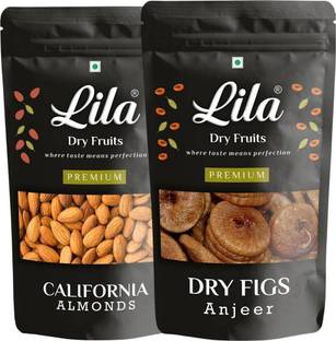 lila dry fruits Combo California Almonds 200Gm & Dried Figs 200Gm | American Badam & Afgani Anjeer combo Pack| Premium Product| (2*200gm) Almonds, Figs