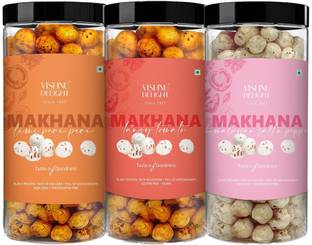 VISHNU DELIGHT Crunchy, Peri-Peri , Tomato Twist , Salt & Pepper Flavored Makhana Combo (270 g) Fox Nut