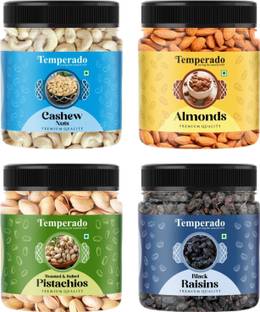 Temperado Cashew(100gm), Almond (100gm), Pistachios (100gm) & Black Raisin(100 gm) Combo Cashews, Almonds, Pistachios, Raisins