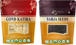 BrijBooti Gond katira 100g & Sabja seeds 100g Combo | Tragacanth Gum Crystals & Tukhmaria Dried Gum