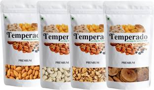 Temperado Dry Fruit Combo|Kaju, Akhrot Giri 8pc, American Badam & Anjeer| 200gm Each Almonds, Figs, Cashews, Walnuts