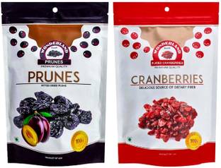 WONDERLAND Foods(Device) Dried Fruits Combo Sliced Cranberries and Pitted Prunes, 200g (Pack of 2) Prunes, Cranberries