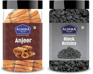 Aldeira Natural Anjeer 100gm + Black Raisins 100gm (200gm) Dry Fruits Combo (100g Each) Figs, Raisins