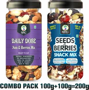 SRC Creations Daily Dose 100g + Seeds & Berries 100g Jar Pack | Breakfast Food Trail Mixture Assorted Seeds & Nuts