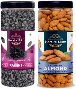 Horaira Nutz Natural Dry Fruits Combo Pack 500g Black Raisins 250g , Almond 250g - Black Raisins, Almonds