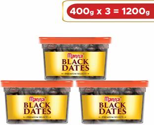Manna Black Dates - 1.2kg (400g x 3 Packs) | Select Premium Organic Handpicked Dates | Khajoor | Khajur | Soft Dried Healthy Snack | Soft & Juicy texture | Zero Added Sugar & Preservatives | Rich in Iron, Fibre & Vitamins Dry Dates Dry Dates