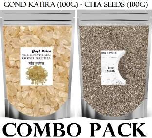 Best Price Summer Combo Pack - Chia Seeds 100G & Gond Katira 100G | For Summer Hydration Dried Gum