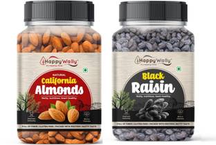HappyWally Dry fruits Combo Pack of Almonds and Black Raisins 200gm Each | Almonds, Raisins