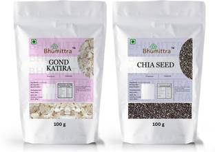 Bhumittra Gond Katira 100 G & Chia Seeds 100 G | Body Cooler Combo Pack Dried Gum