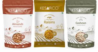 KESARCO Dry Fruit Combo | Almonds, Cashews and Raisins | Pack of 3x150 g |450 g Assorted Nuts
