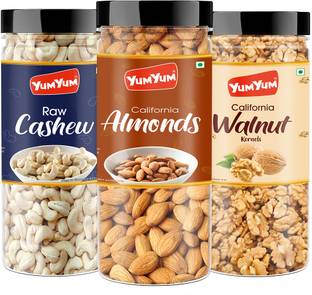 YUM YUM Dry fruits combo pack of Almonds, Cashew & Walnut | akhrot, kaju & badam 450gm - Almonds, Cashews, Walnuts