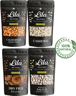 lila dry fruits DRY FRUITS Combo Pack, 400 gm [100g x 4] [Almonds, Cashews, Pistachios, Anjeer] Cashews, Pistachios, Almonds, Figs